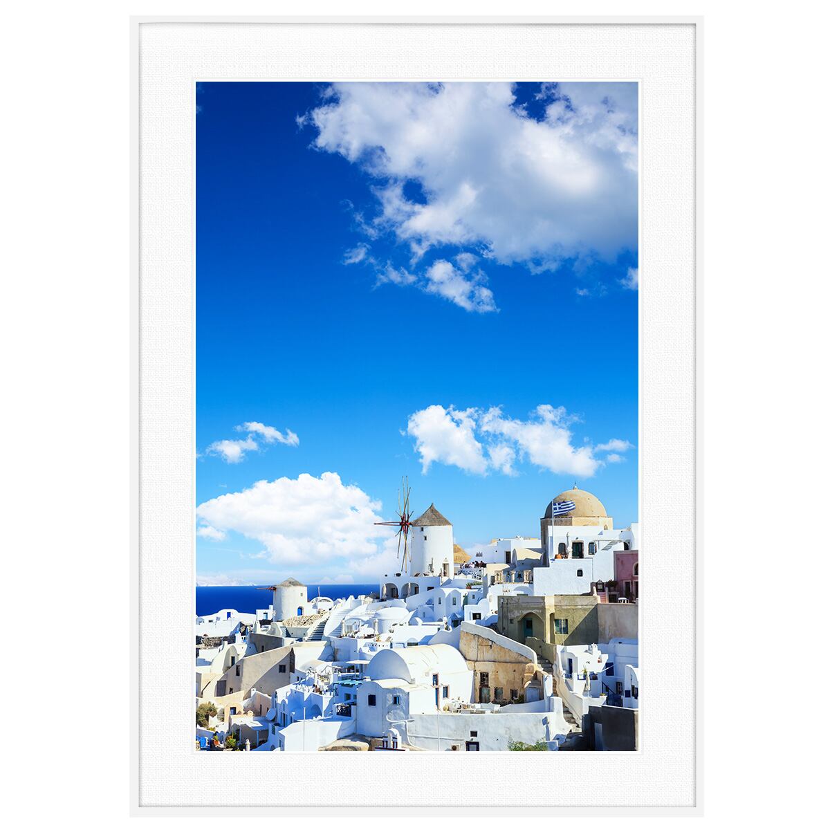 ギリシャ 風景写真 サントリーニ島イア村の風車 インテリアアートポスター額装 AS0309