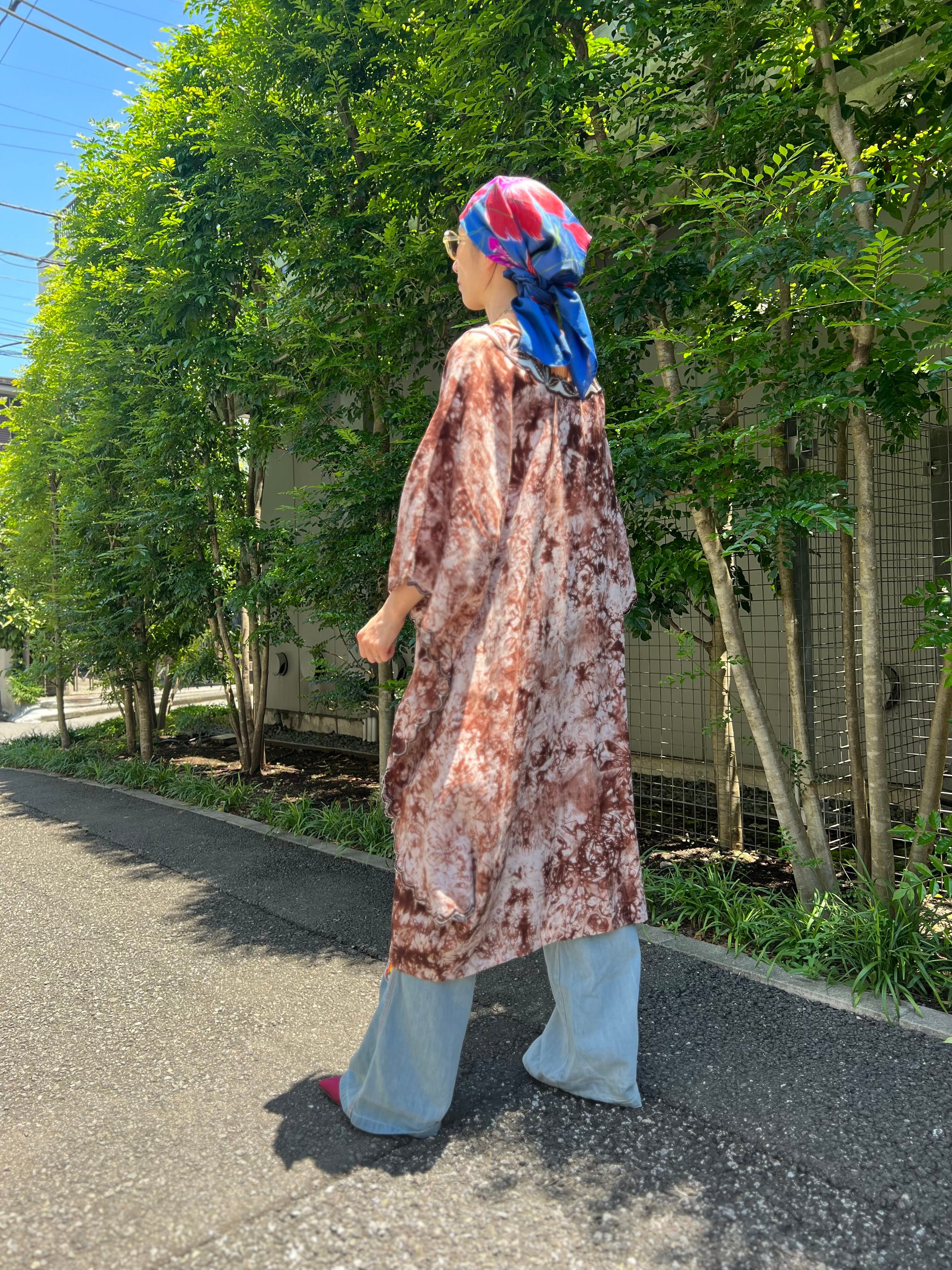 Vintage Thai silk navy × floral scarf ( ヴィンテージ タイシルク