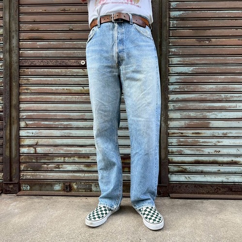 80s USA製 Levi's 501 デニムパンツ W36 L30 W90cm リーバイス ヴィンテージ グランジ ナイロンフット ダメージ 544刻印 インディゴ 90s