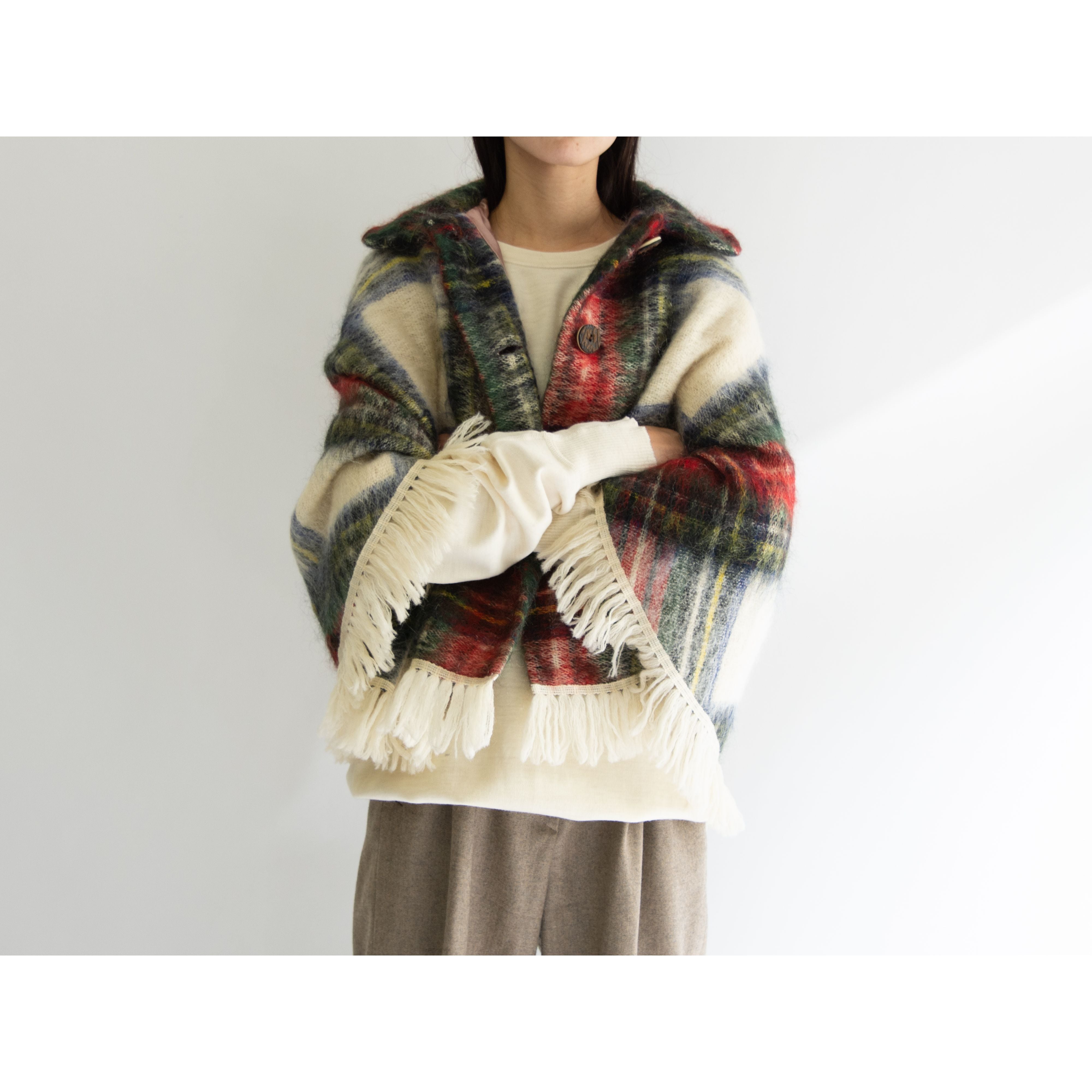 GLEN CREE】Made in Scotland 70-80's Mohair-Wool Cape Coat Poncho