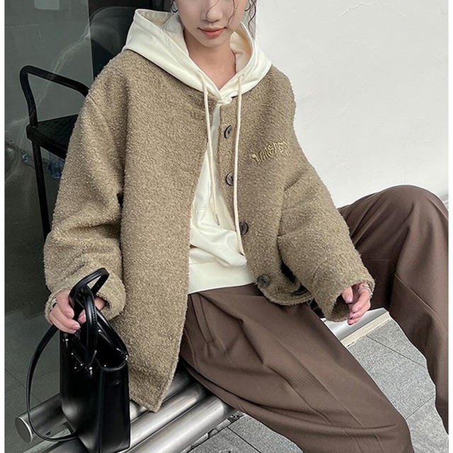 ノーカラーウールジャケット