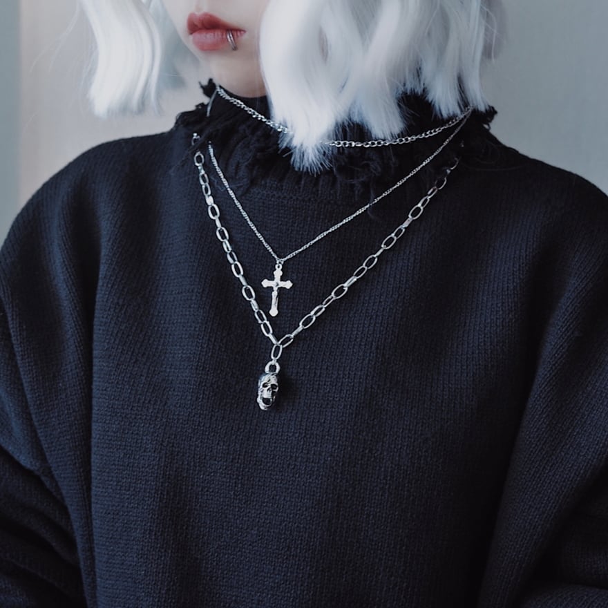 ゴスロリ通販 With U ネックレス クロス スカル 3連チェーン ユニ