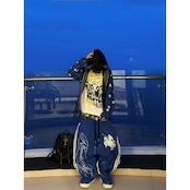 VINTAGE ストリート スタースリーブ ワッフルロングTシャツ T2237