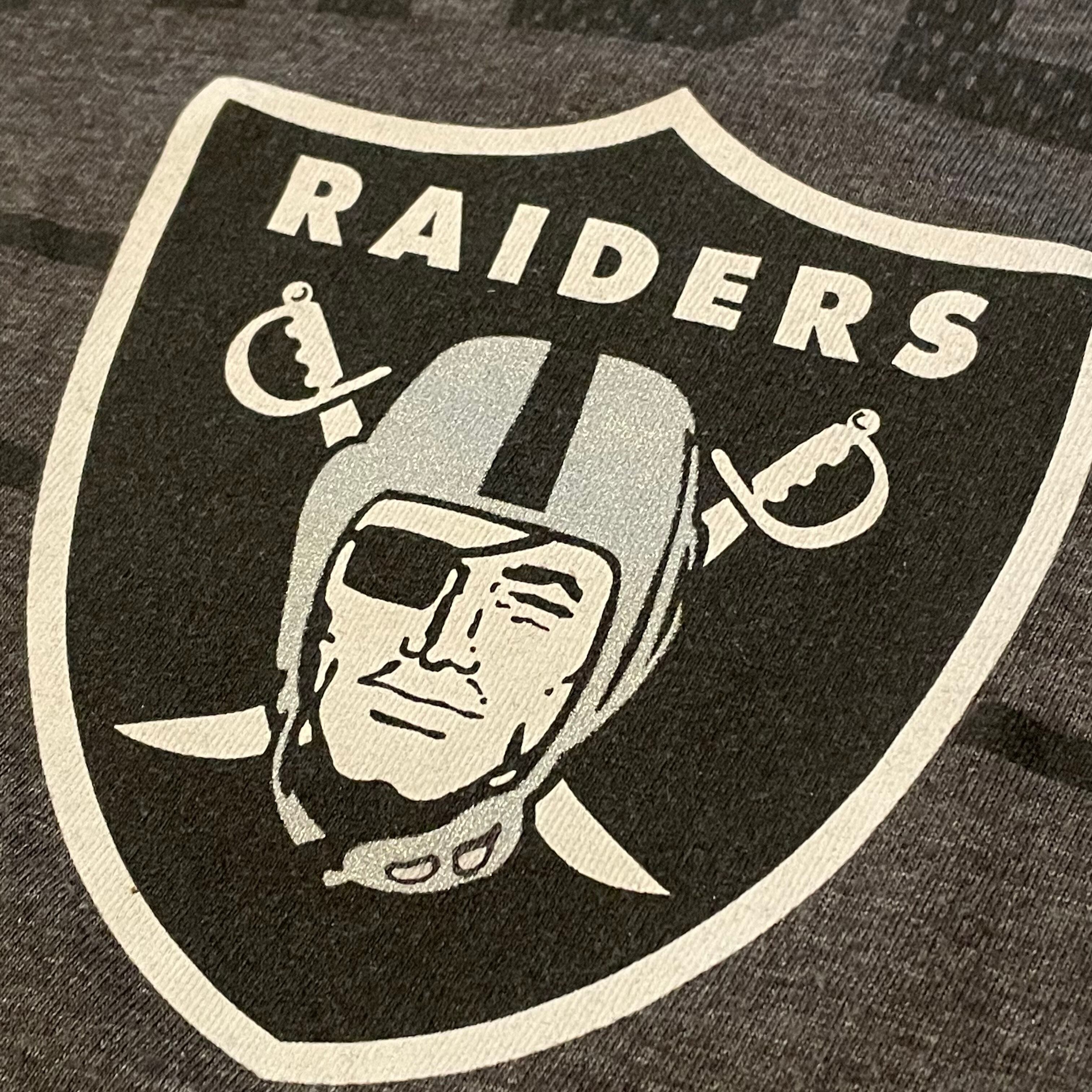 80sレイダースビッグプリントNFL古着TシャツRaidersシングルステッチ-