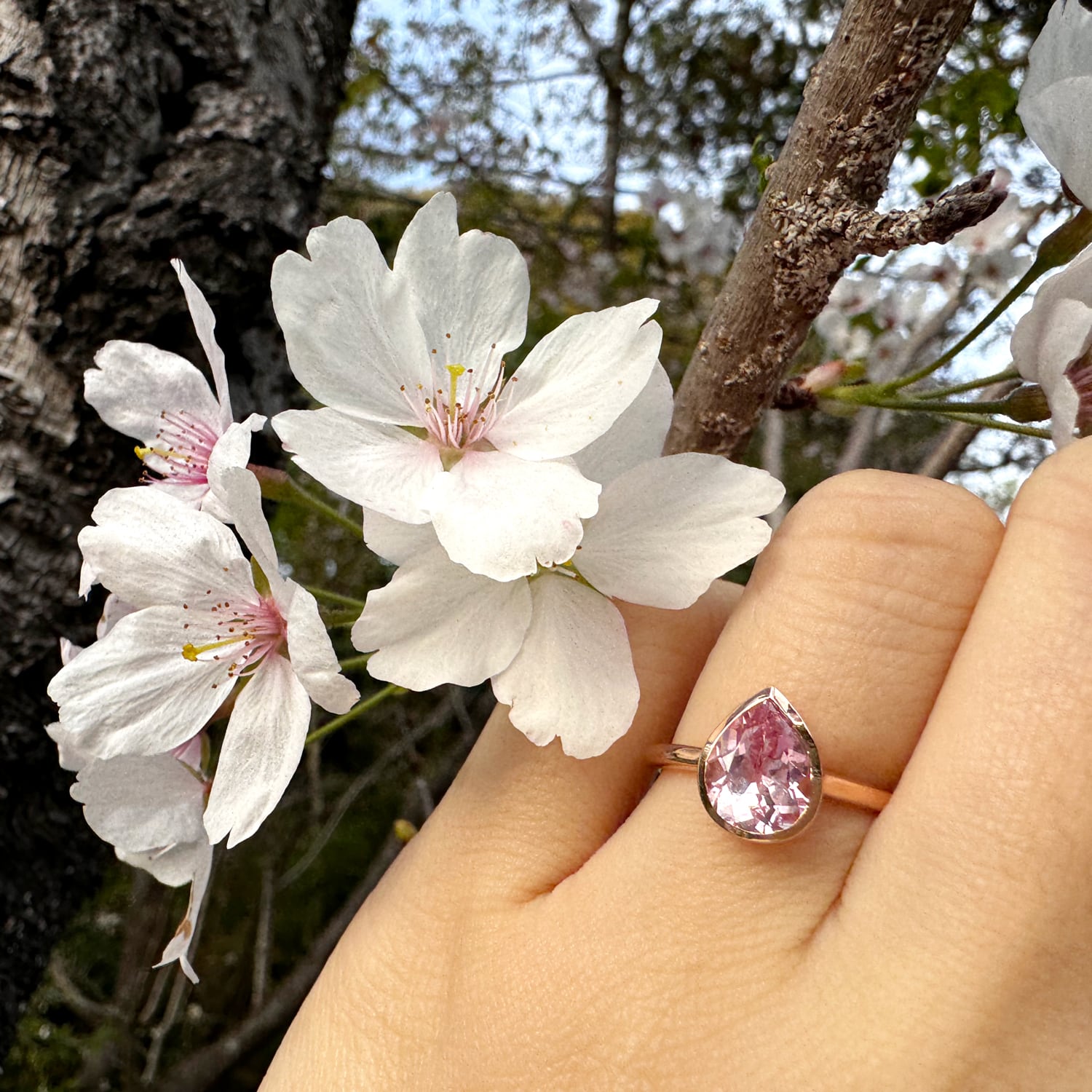 SAKURA】さくらの花びら リング 10K/18K ピンク ドロップ型 ラボ SAKURA】さくらの花びら リング 10K/18K ピンク ドロップ型 ラボ