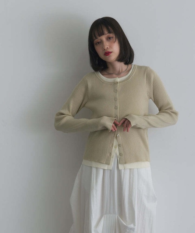 1736 コントラストカラーニットカーディガン beige