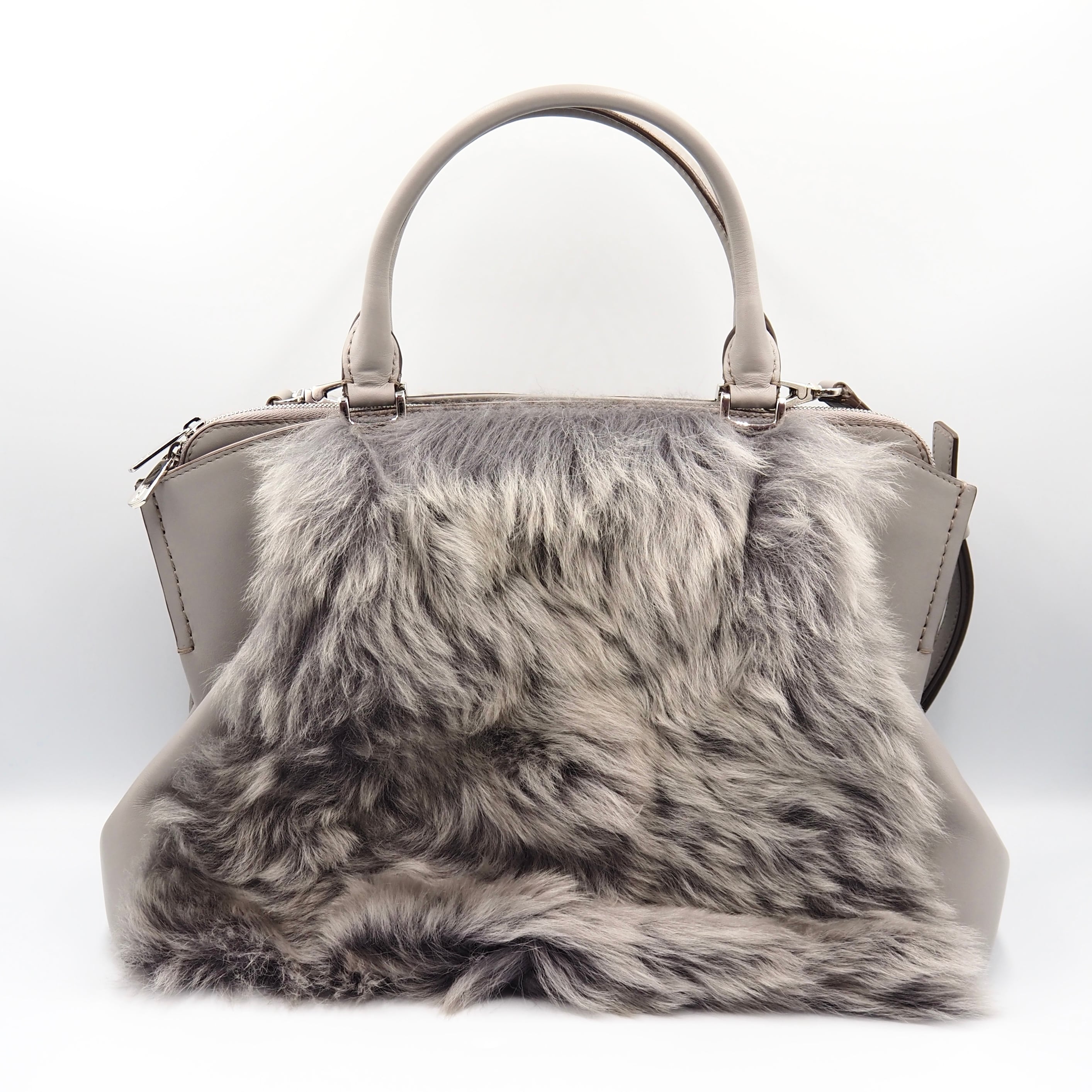 Cartier カルティエ Cドゥ ファーハンドバッグ レザー グレー カルティエ