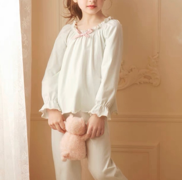 kids【90-150/7size】cotton ribon desigh long sleeve pajamas k105