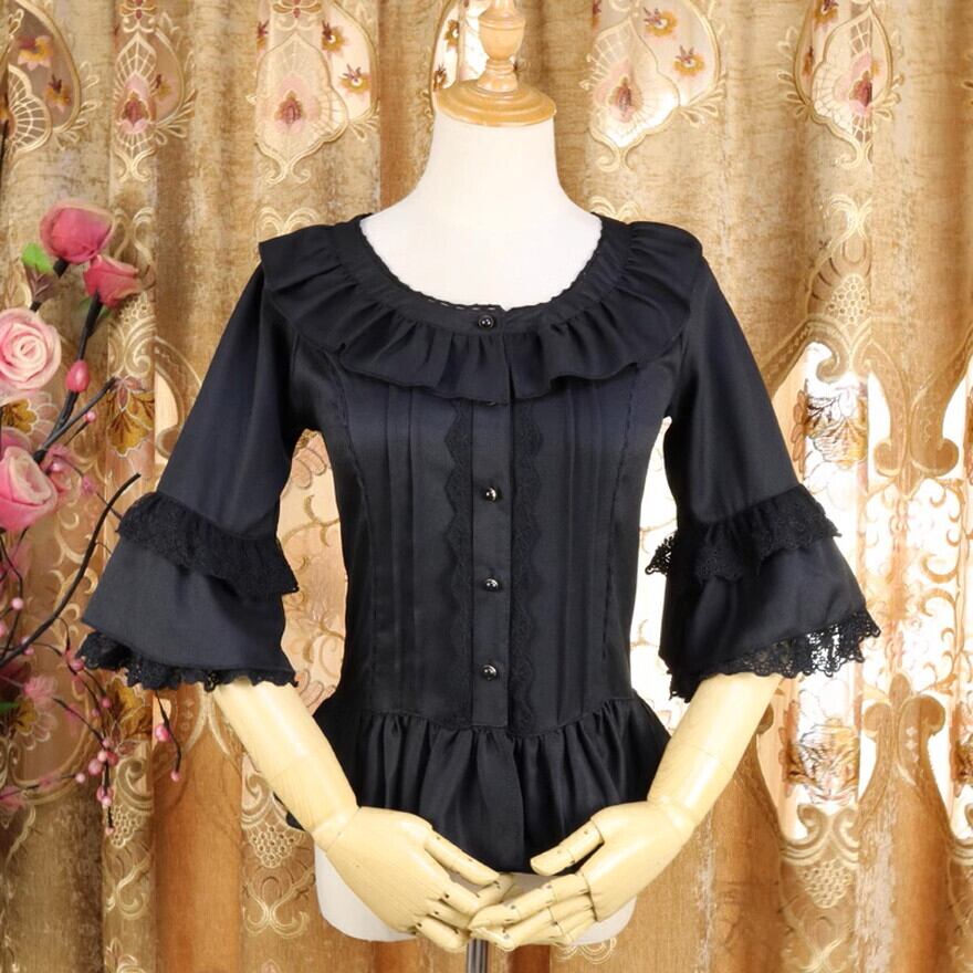 サブカル 服 地雷系 通販 ブラウス 7分袖 ピンタック トランペットスリーブ 上品 フリル かわいい