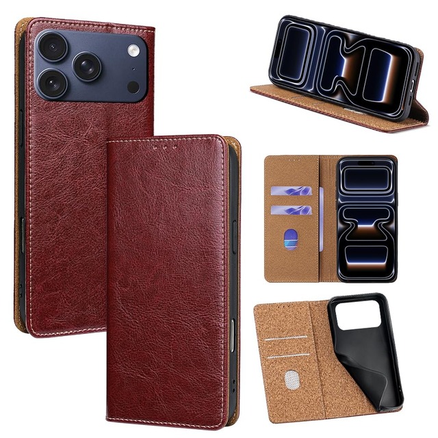 For iPhone 18 Pro/iPhone 17 Pro ケース 本革 手帳型 For アイフォン18プロ 牛革 カバー 上品 レザー 横置きスタンド機能 カード収納 2枚 人気 マグネット搭載 耐衝撃 全面保護 シンプルカバー 便利 ハンドメイド 高質感牛革 おしゃれ 汗や指紋防止 肌触り良い 360度保護 男女兼用 COCOCLOUD レッド