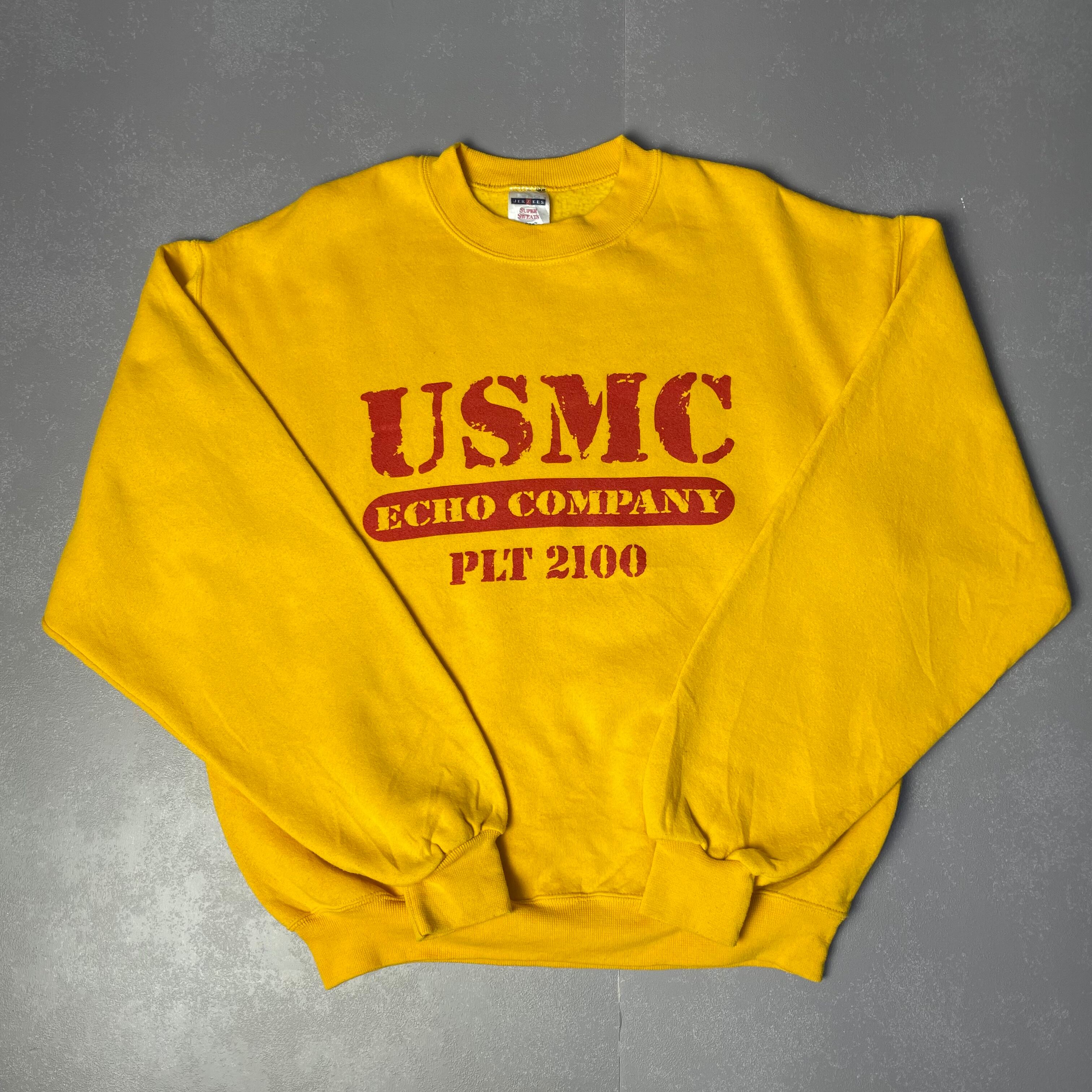 90年代 USMC ロゴプリント プリント スウェット メンズM 古着 トレーナー 90S ヴィンテージ ビンテージ イエロー 黄色【スウェット】