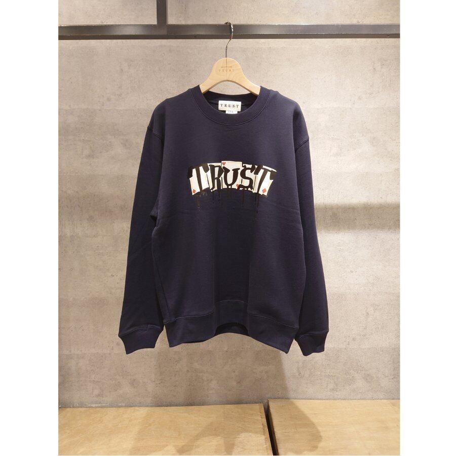 【ネイビー】スウェット トレーナー 長袖 トップス 裏毛 イラスト バックプリント ロゴ ユニセックス ストリート originalトランプsweat