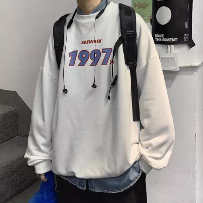 【 1997年 ロゴ スウェット 】 the 90s “1997” design long sleeve black sweatshirt /  90年代柄 昭和レトロ トレーナー スウェット 長袖 黒 肩落ち ドロップショルダー トップス ブラウス レディース ゆったり オーバーサイズ XL  原宿