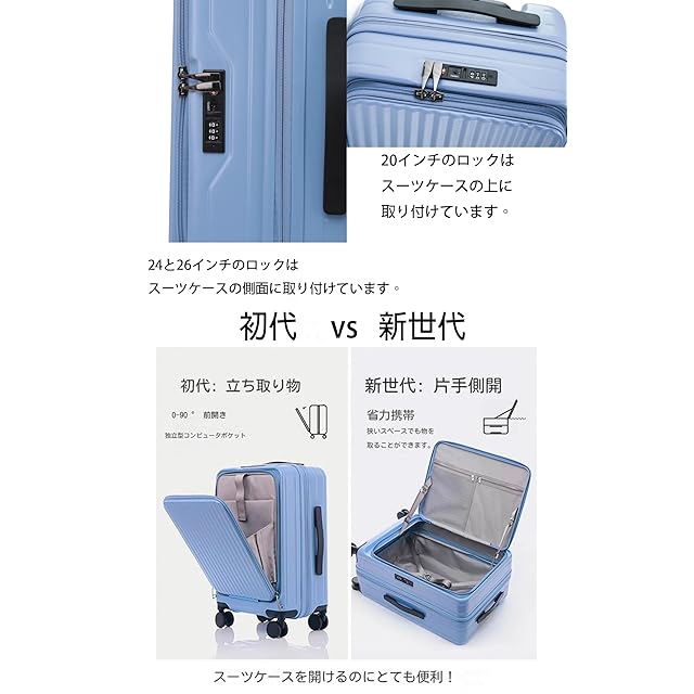 Yuweijie] スーツケース キャリーケース 片開き 拡張機能付き フロント