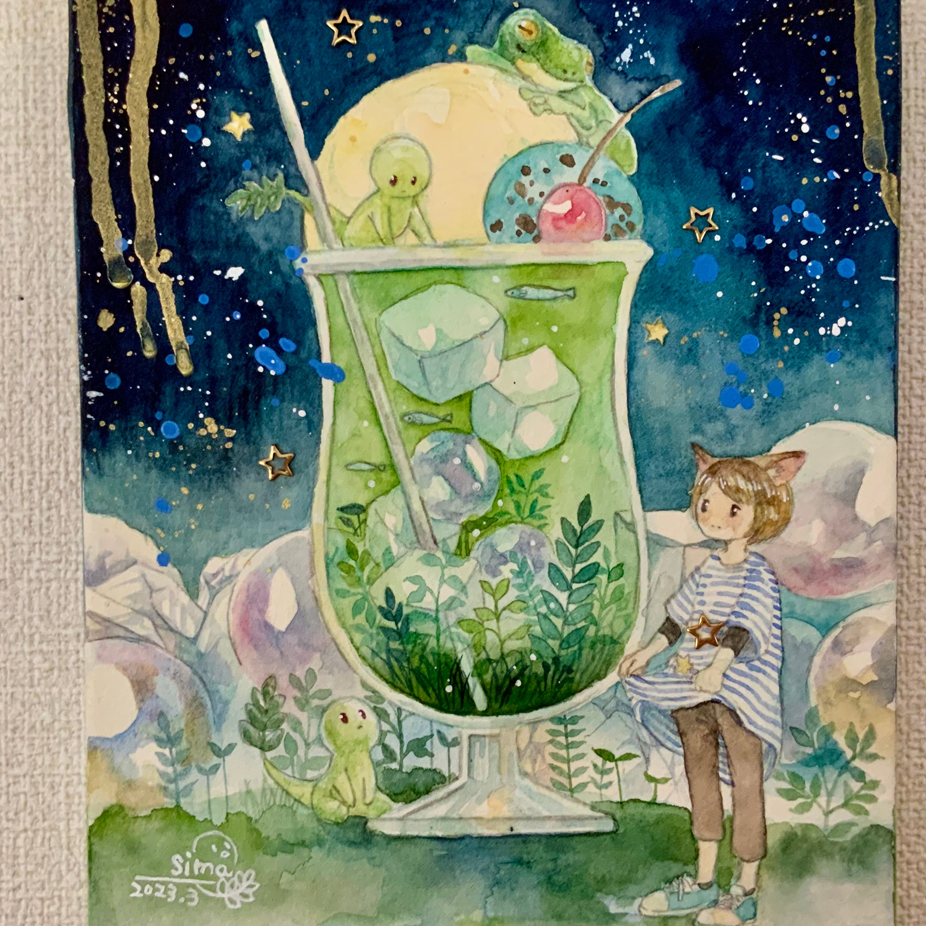 水彩画 クリームソーダ キャンバスアート | Art shop 森羅万象