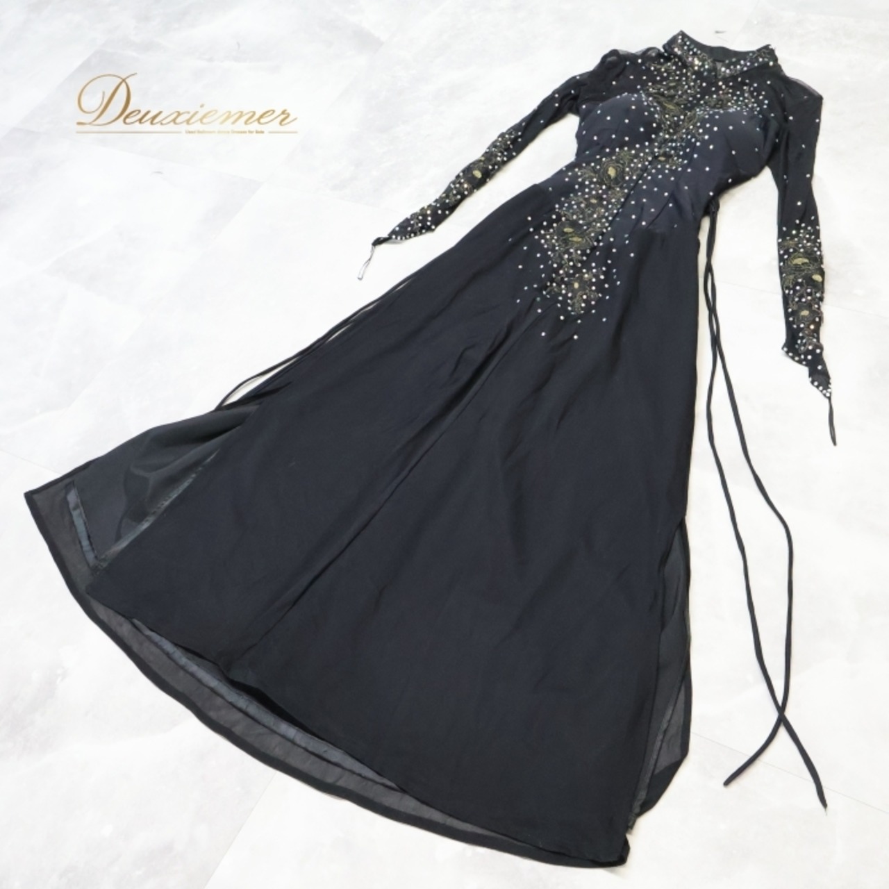 社交ダンス 衣装 ワンピース ドレス 黒 軽い 薄い パーティ 発表会 パーティドレス 上品 スリット ブラック系 モダン ダンス衣装 発表会衣装 スリムデザイン 薄手 おしゃれ フォーマル パーティ ジャズダンス ステージ衣装 ロングドレス レディース