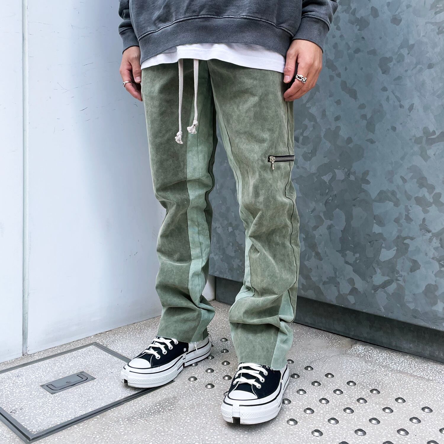 ASKYURSELF zip flare canvas jogger - ワークパンツ