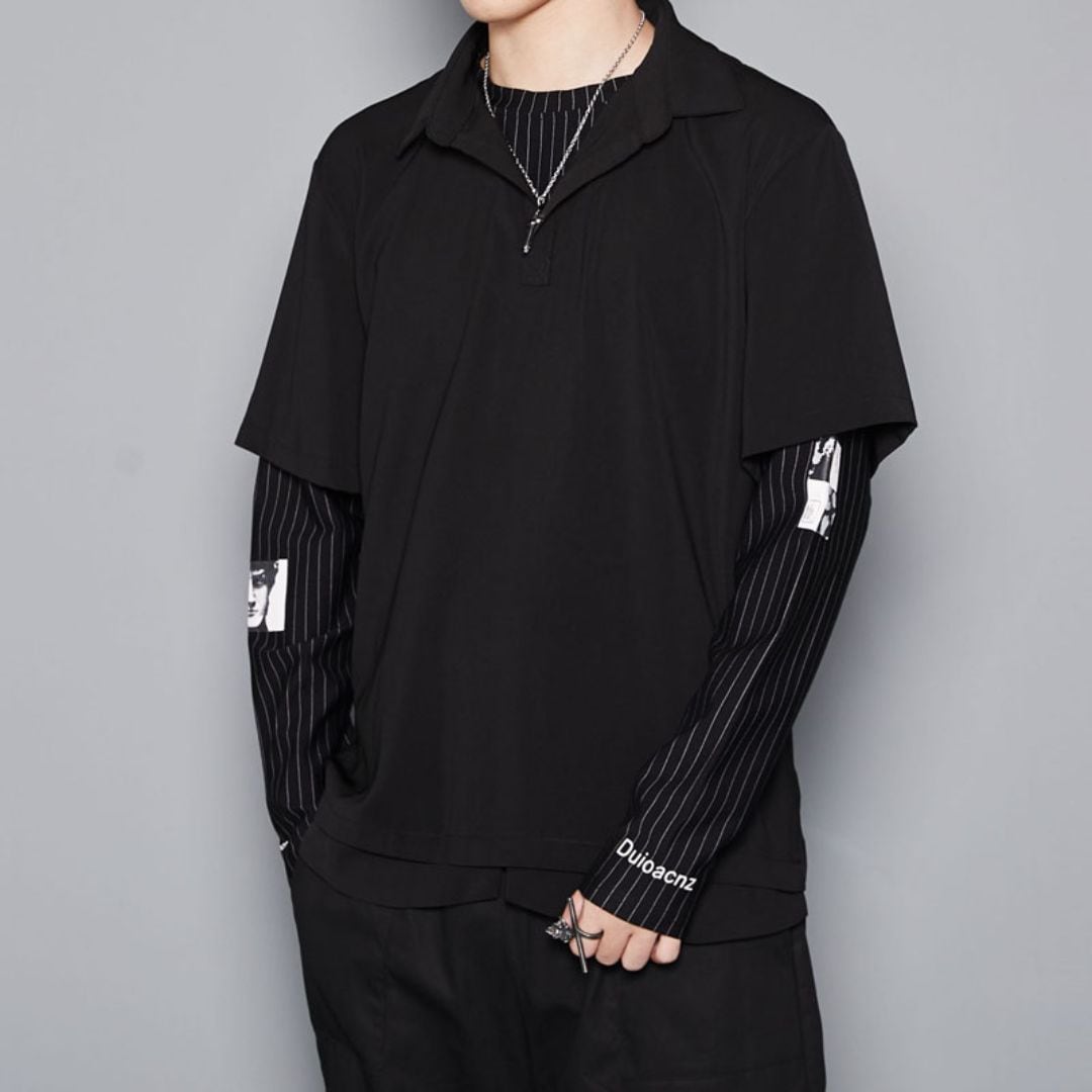 Faux two-piece stitched design shirt