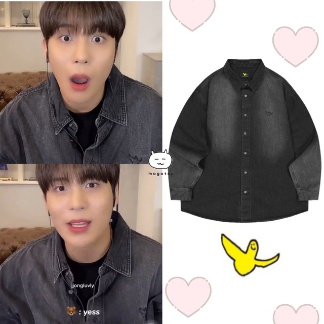 ★ATEEZ ジョンホ 着用！！【what it isnt】ANGEL EMBROIDERY BRUSH WASHED DENIM SHIRT