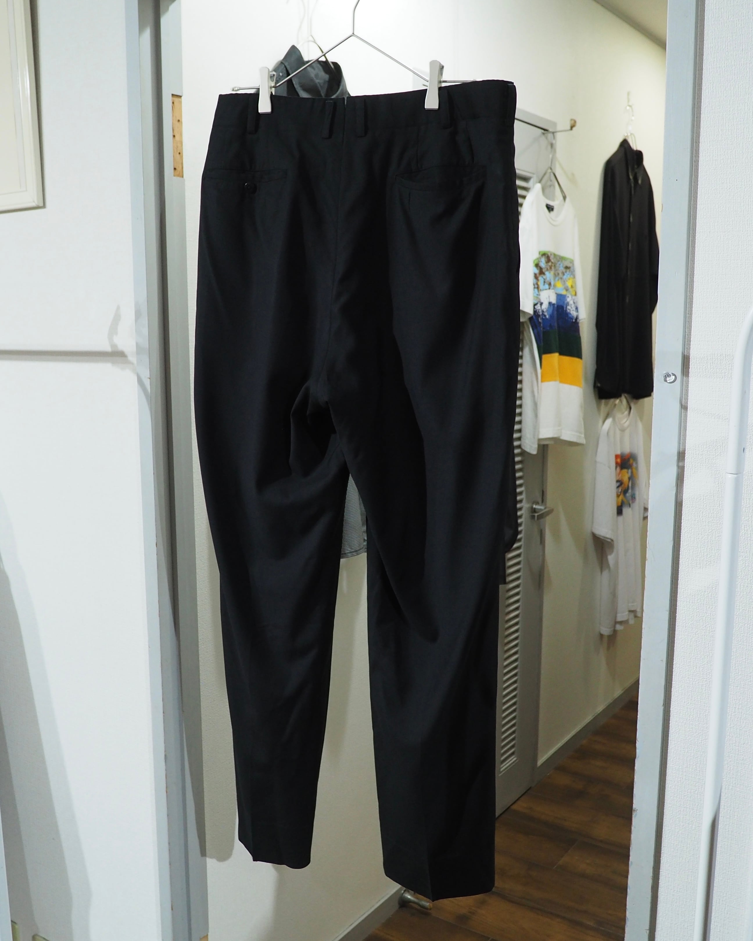 " 鈍艶 " Black Shiny Vintage Wool Wide Slacks Pants