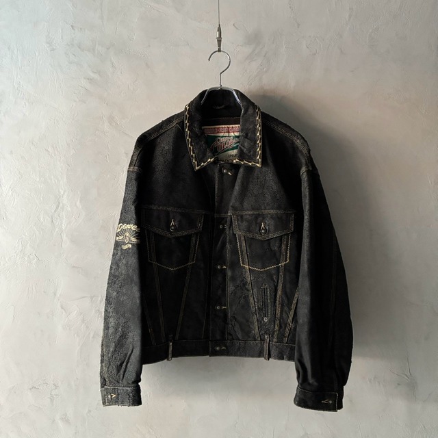-Diesel- 90's Cracked Leather Trucker Jacket