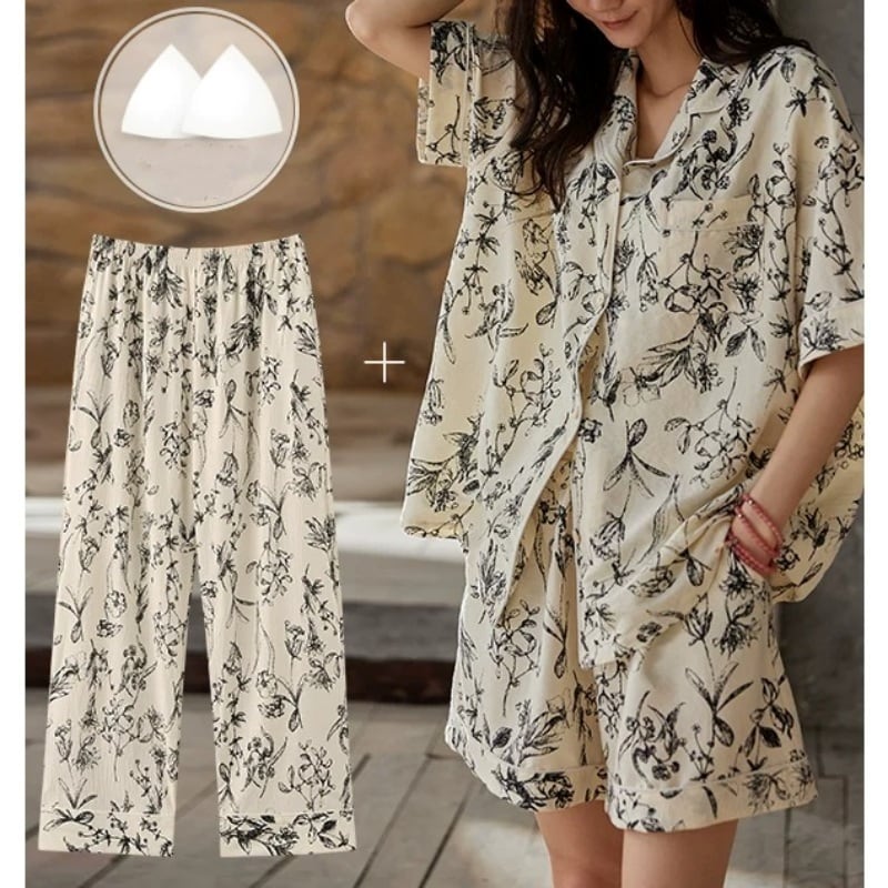 【現品限りSALE 現品限りLサイズ】monotone flower cardigan style pajamas p1654