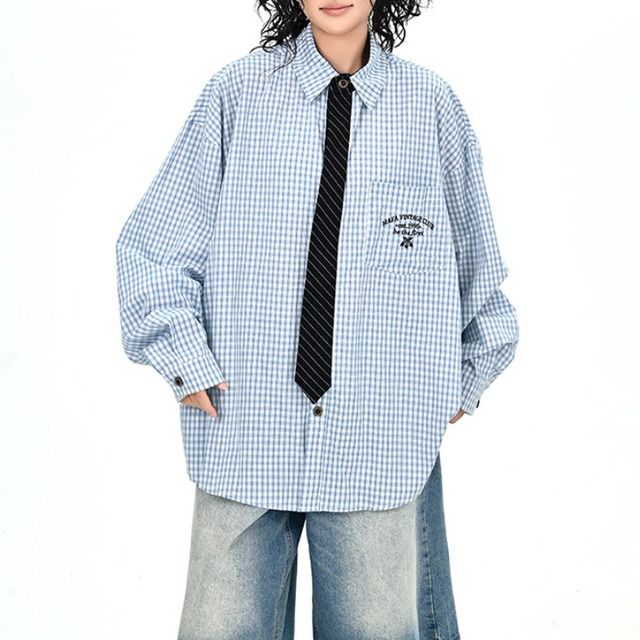 checked logo tie shirt　チェック柄ロゴネクタイシャツ　J1371