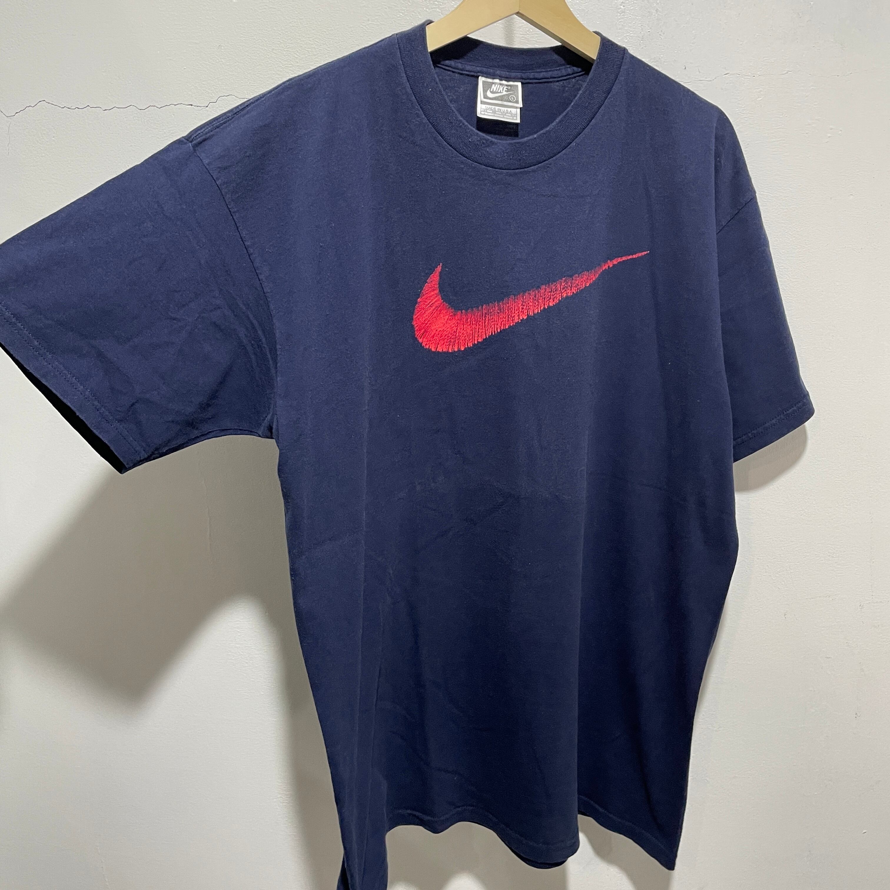 『送料無料』　90’s NIKE ビッグロゴTシャツ　USA製　激レア黒タグ　L ネイビー | 古着屋 Uan powered by BASE