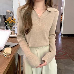 ポロ ニット 長袖 トップス レディース 春秋 韓国 リブニット きれいめ 大人 シンプル カジュアル オフィス ビジネス ニットセーター Vネック 大人可愛い 大人女子