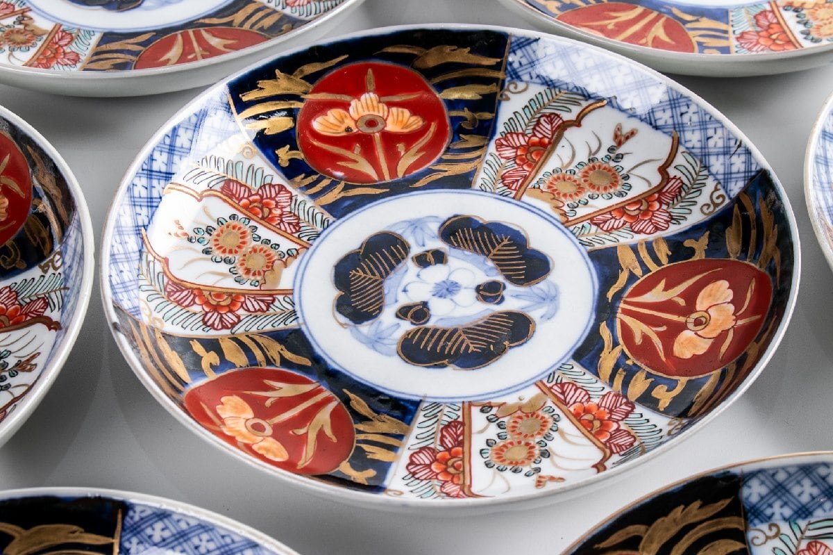 古伊万里 染錦草花三友文中皿 10客 明治時代 F305B バラ売り可能です
