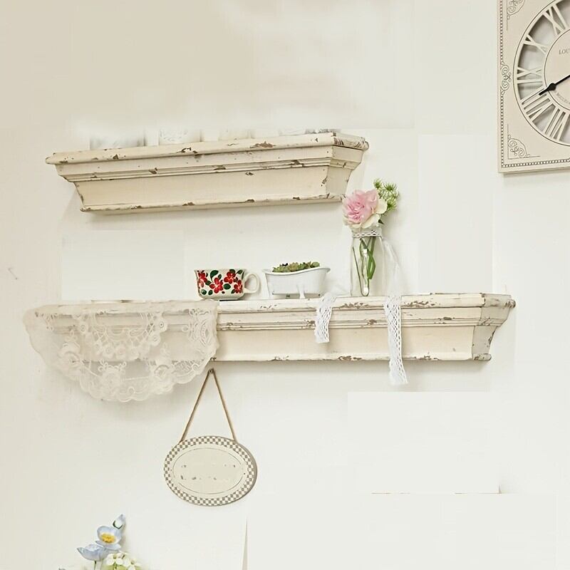 オープン シェルフ フレンチ レトロ 木製 壁掛け おしゃれ かわいい インテリア ヴィンテージ調 ラック 収納 棚 ダイニング キッチン ディスプレイ 展示