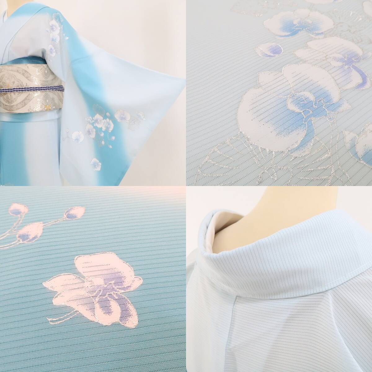 新品 絽 金彩友禅 胡蝶蘭 夏着物 正絹 仕付け糸付 トールサイズ“流れに 