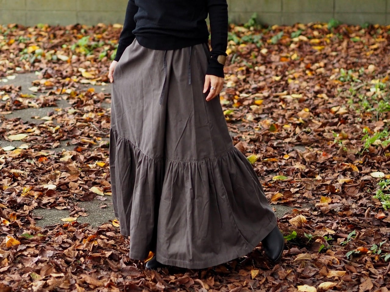 ラップ風ロングスカート/2カラー《モスグリーン/チャコールグレー