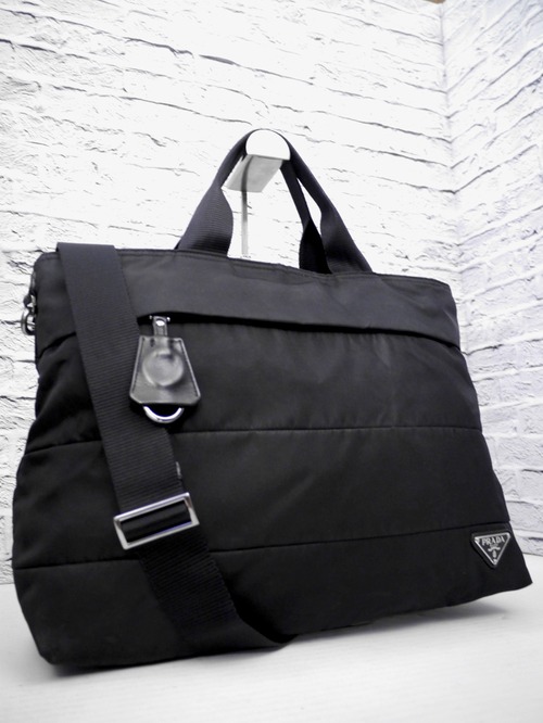 美品◆PRADA プラダ A4対応 ビジネス可 ナイロンxレザー切替 2way クロスボディ トートハンド バッグ 黒◆ ビジネス対応の定番秀逸モデル♪