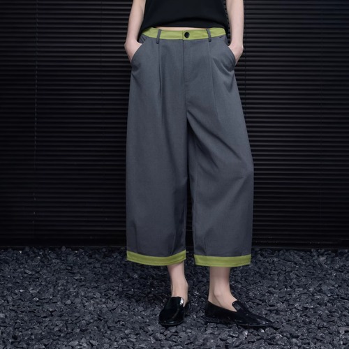 バイカラークロップドワイドレッグパンツ ・21022