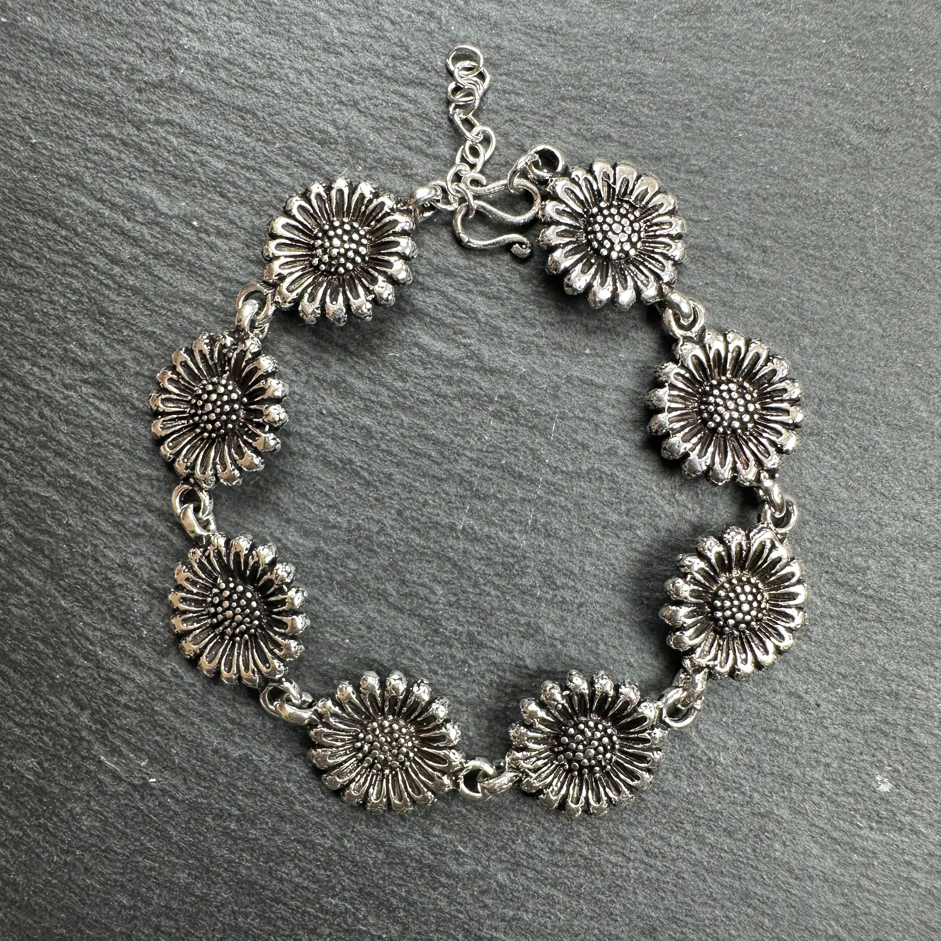 シルバー925 Silver フラワーデザインブレスレット/軽研磨仕上げ