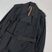 pierre cardin ピエールカルダン 裏地ストライプ トレンチコート 150~160/グレー系 レディース ビンテージ