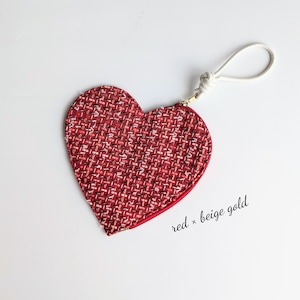 LINTON Tweed Heart クラッチポーチ 【Parisienne】 レッド×ベージュゴールド