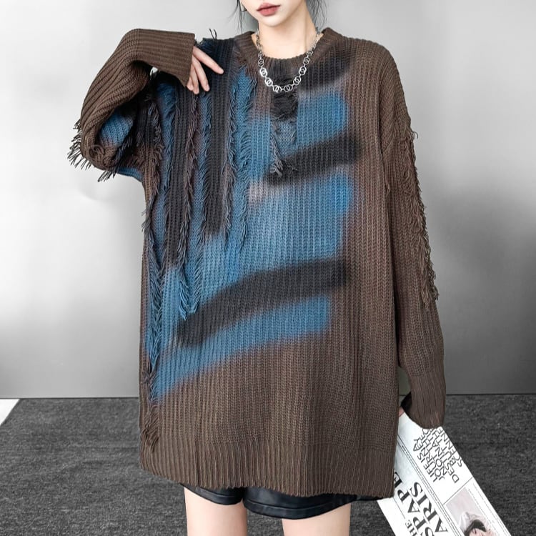 グラデーションダメージニットプルオーバーR30346