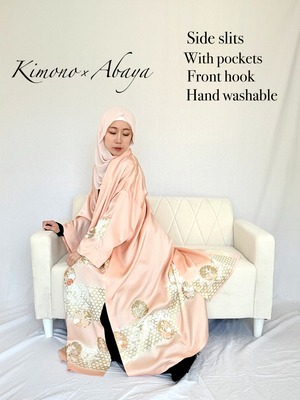 (Kimono×Abaya size:S) Peony,chrysanthemum,Wisteria patterns