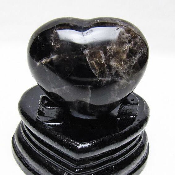 モリオン 置物 ハート 黒水晶 一点物 台座付属 145-2087