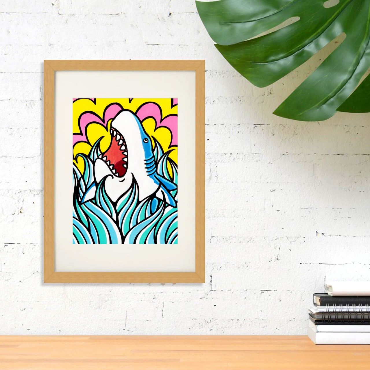 原画】Wood Panel A4（Jump Shark）with Frame | TAMO ART GALLERY