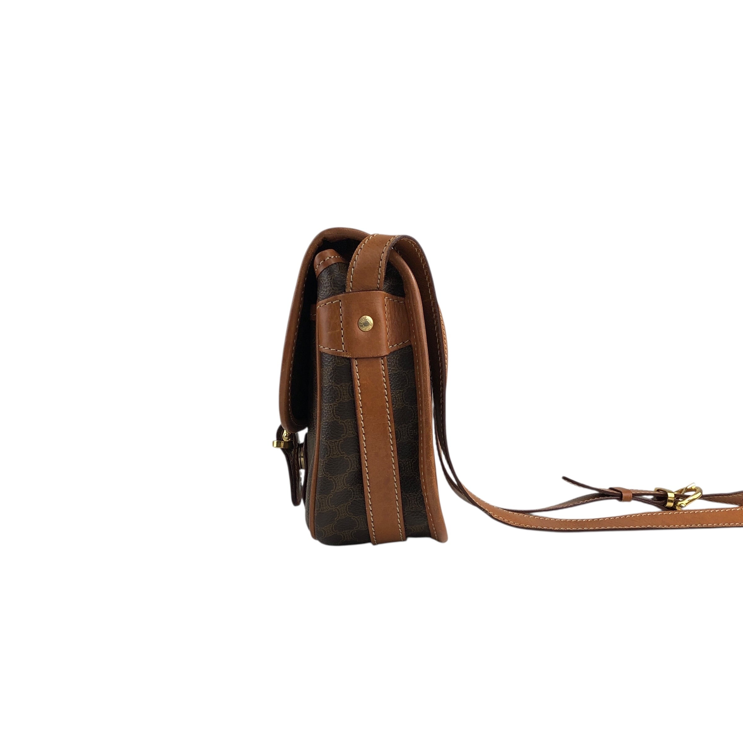 CELINE セリーヌ マカダム ショルダーバッグ ブラウン ブラゾン型押し