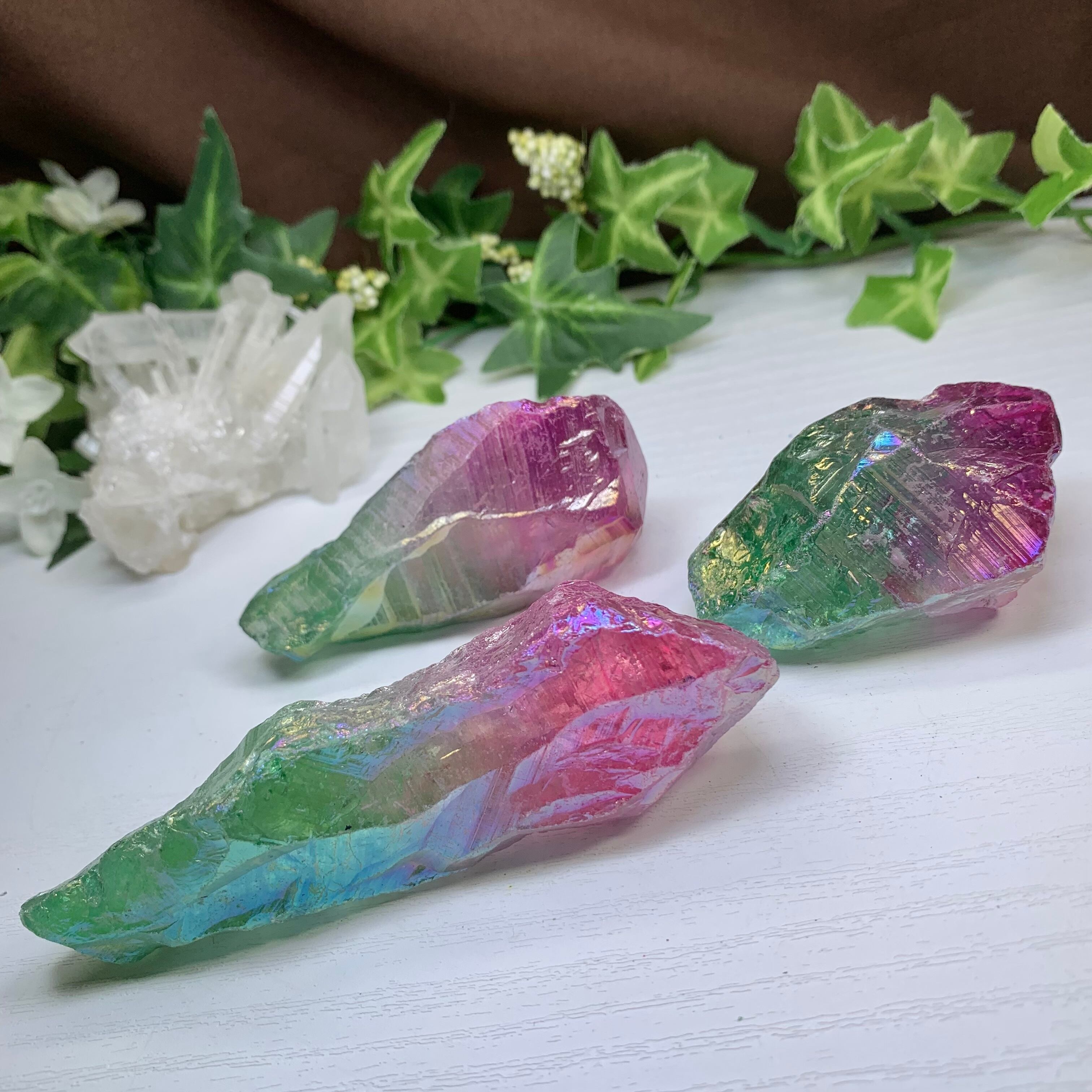 13.パープル×グリーン☆ラフカット☆オーラクォーツ(200g