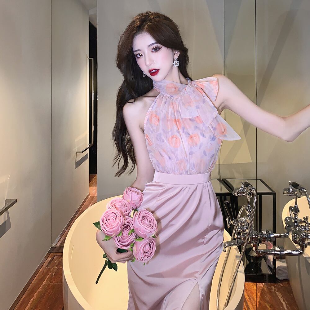 CHERRYシリーズ】ワンピース ノースリーブ プリント セクシー 女性