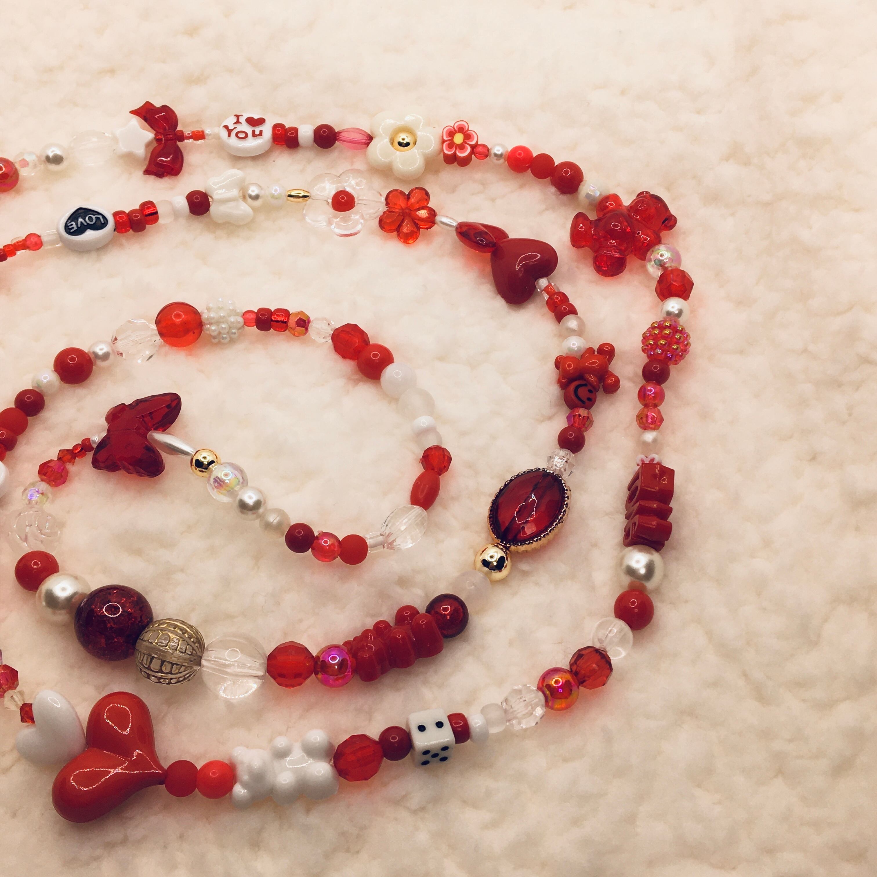 ビーズいっぱいショルダーストラップ スマホショルダー 120cm 赤 あか