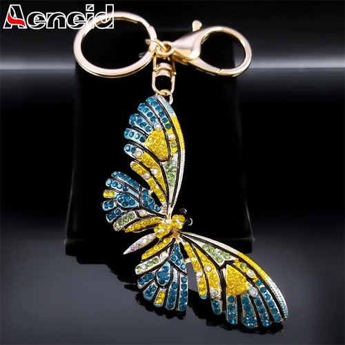 キーホルダー 指輪 リング  ラインストーン 蝶 バタフライ インセクト チェーン 昆虫 鍵 レディース 絶妙