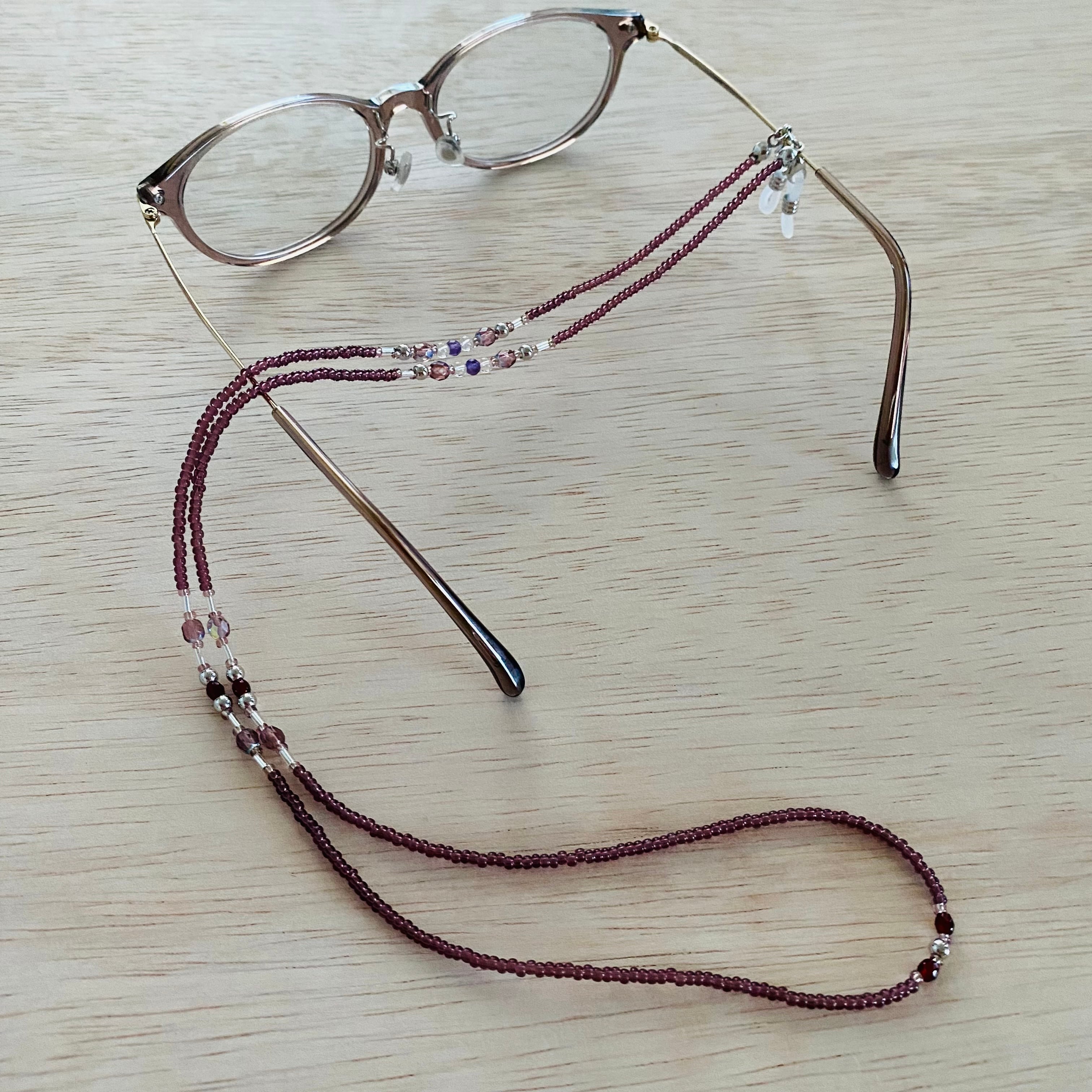 水晶（3A）＆シーブルーカルセドニー 4mm玉 デザインメガネチェーン 眼鏡チェーン グラスコード パワーストーン 水晶（3A）＆シーブルーカルセドニー 4mm玉 デザインメガネチェーン