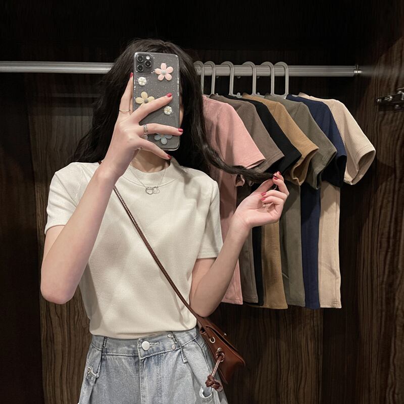 レッドショートTシャツ シャツ レディーススプリングスタイルホワイトトップス 春物 スーパーモール71768596383