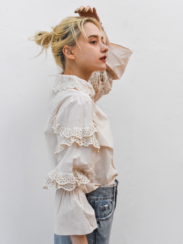 cotton lace blouse（pink beige）